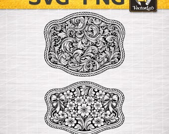 Western Floral Coquette Belt Buckle SVG PNG | Vintage Cowgirl Shirt Design | Tooled Leather Style Floral Patch | Country Western Graphic