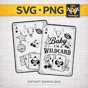 Wildcard PNG SVG Western Playing Card Retro Casino Cow Skull Cherry Disco Ball Laser Engraving File Designs Vector Logo Cut Files