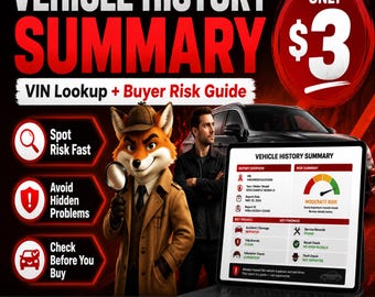 Vehicle History Summary PDF, VIN Lookup Report, Used Car Buyer Risk Guide, Title Odometer Recall Check