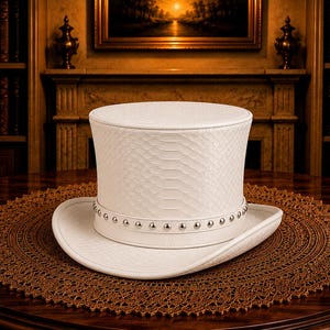 White Python Texture Gothic Top Hat Victorian Steampunk Style Hat