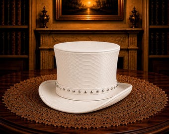 White Python Texture Gothic Top Hat Victorian Steampunk Style Hat