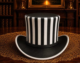 Black White Striped Top Hat Gothic Steampunk Handmade Hat
