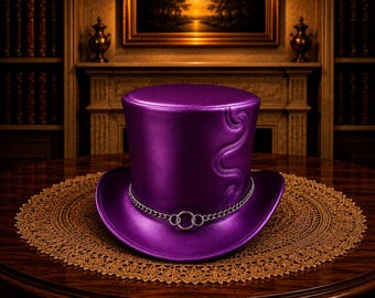 Handmade Purple Leather Top Hat Gothic Victorian Steampunk Hat