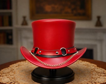 Déguisement gothique victorien steampunk fait main en cuir rouge