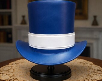 Accessoire pour cérémonie en cuir bleu de style victorien avec bande blanche