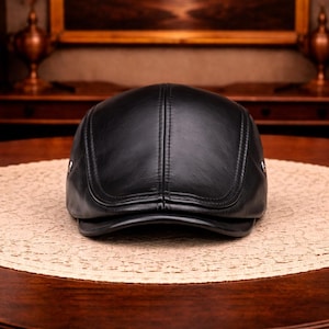 Black Leather Flat Cap Mens Vintage Newsboy Cap Classic Gatsby Peaky Blinders Style Hat