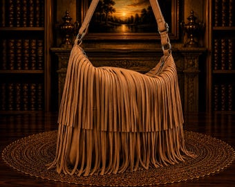 Western Fringe Shoulder Bag Boho Cowgirl Purse Brown Tassel Handbag Leather Hobo Bag