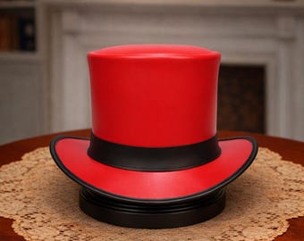 Chapeau haut de forme en cuir rouge – Chapeau gothique victorien steampunk pour homme