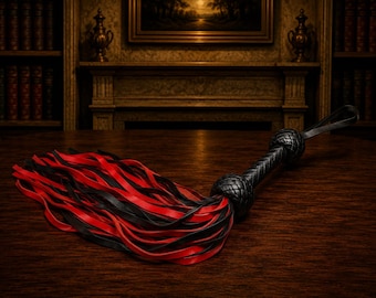 Red Black Leather Flogger Handmade Gothic Cosplay Whip