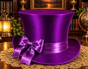 Haut-de-forme en satin violet, chapeau de costume victorien, tenue de soirée gothique