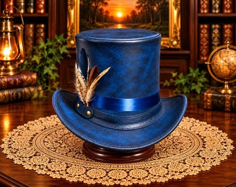 Chapeau haut-de-forme bleu victorien style steampunk gothique