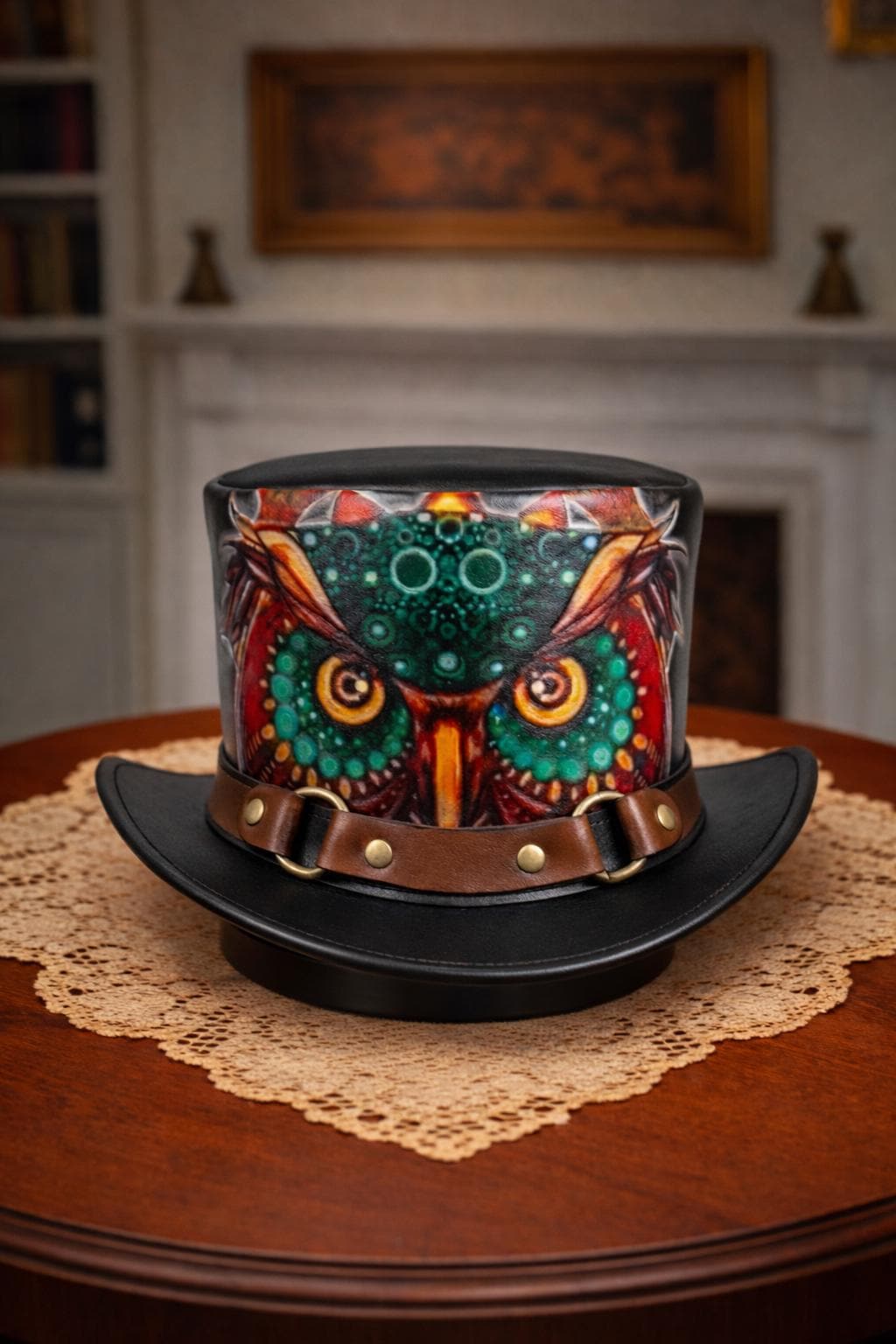 Handmade Owl Leather Steampunk Top Hat Gothic Victorian Cosplay