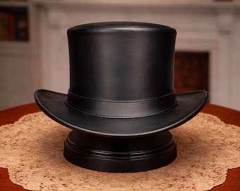 Chapeau haut de forme en cuir noir pour homme, chapeau formel victorien vintage, style steampunk gothique classique