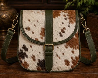 Cowhide Saddle Purse Western Crossbody Bag Rustic Ranch Style Handbag