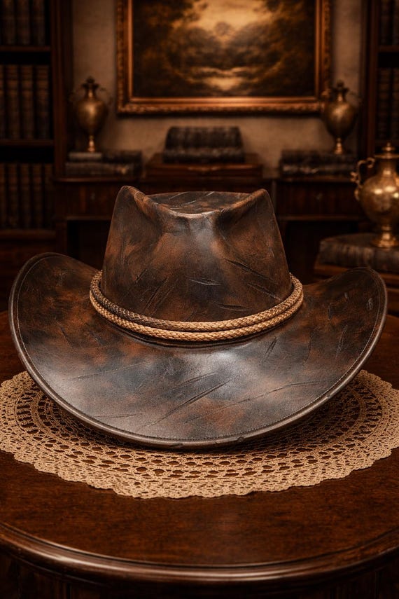 Distressed Leather Cowboy Hat Vintage Western Style - Etsy