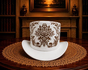 White Floral Steampunk Top Hat – Victorian Gothic Cosplay Hat
