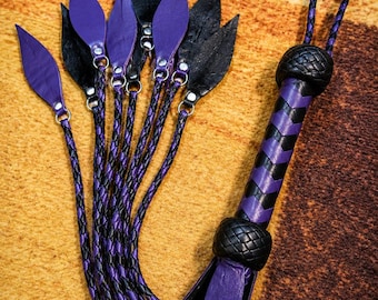 Purple Black Leather Flogger Whip – Braided Gothic Cosplay Whip