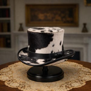 Hår på kohud cylinderhatt svart vit western steampunk hatt handgjord