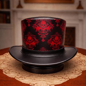 Black & Red Gothic Skull Top Hat Steampunk Victorian Costume Hat