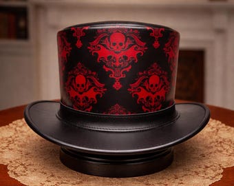 Black & Red Gothic Skull Top Hat Steampunk Victorian Costume Hat