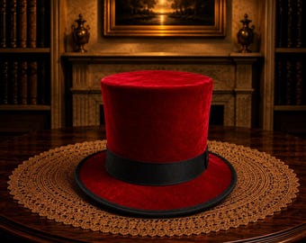 Red Velvet Top Hat Gothic Victorian Style Hat for Cosplay & Formal Fashion