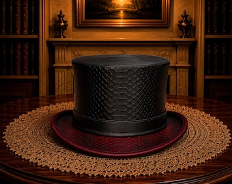 Black & Red Snakeskin Steampunk Top Hat – Gothic Victorian Cosplay Hat