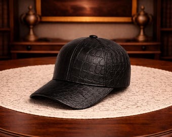 Black Crocodile Texture Leather Baseball Cap – Luxury Streetwear Hat
