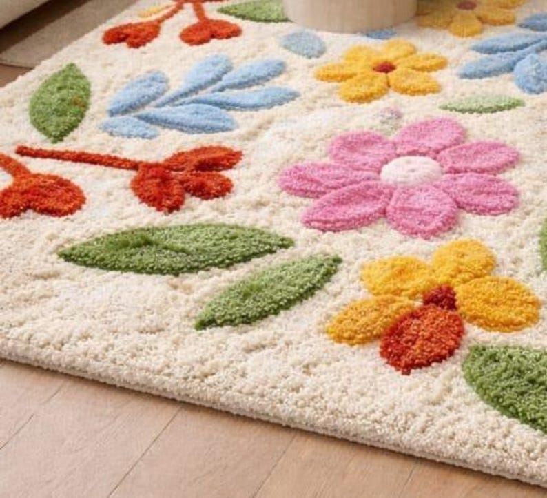 Floral Rug: 9x12 Hand Tufted Wool Colorful Botanical Statement Carpet ...