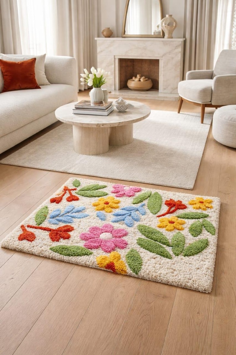 Floral Rug: 9x12 Hand Tufted Wool Colorful Botanical Statement Carpet ...