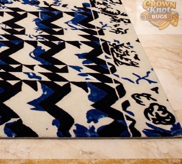 Hand Tufted Wool Area Rug, Modern Blue Black Abstract Design - Etsy
