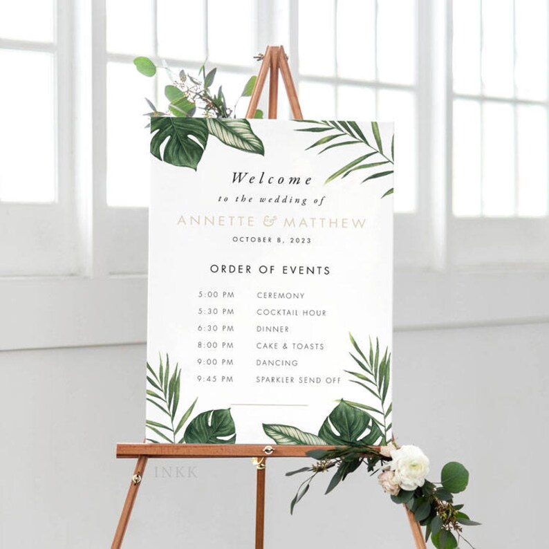 Order of Events Sign Custom Wedding Sign PDF - Order of Events Signage Tropical Order Of Events Welcome Sign Item code: P1063