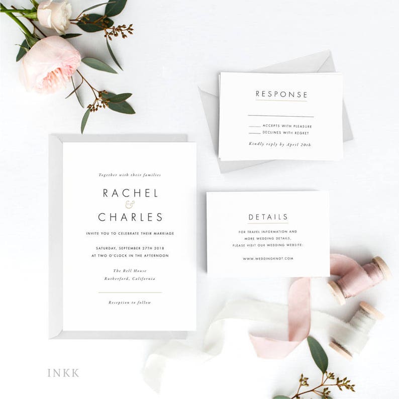 Wedding Invitation Rustic Wedding Invitation Printable PDF Letter or A4 Item code: P411 Invitation Set Modern Wedding Invitation Suite