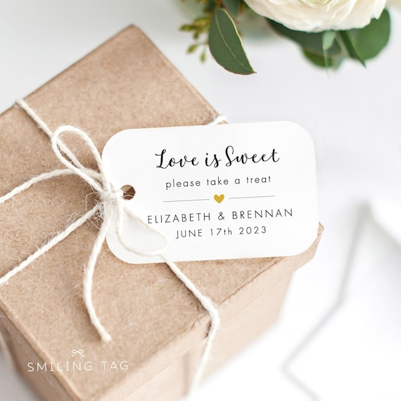 10 Kraft White Gift Tags Wedding Favour Love is Sweet Bomboniere Personalised