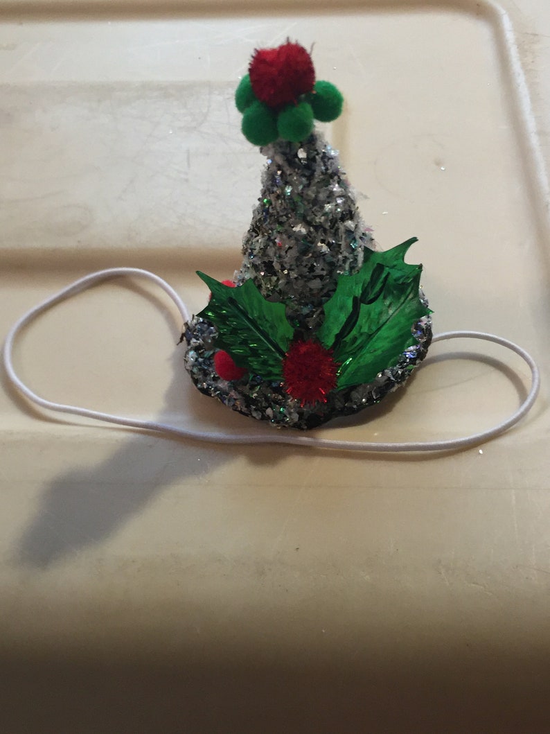 elf Cat hat glitzy Pom Pom Christmas dog American girl doll hand made glitter silver