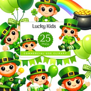St Patrick's Day Leprechaun Clipart Bundle, Irish Kids Graphics, Rainbow Pot of Gold