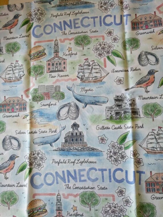 REMNANT-3/8 yard cotton fabric-Ct landmarks