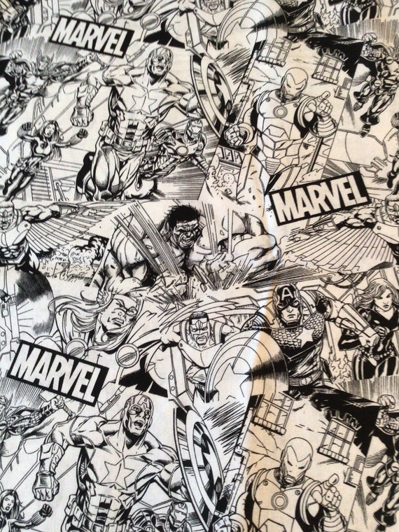 1 yard cotton fabric-Marvel Avengers Sketch