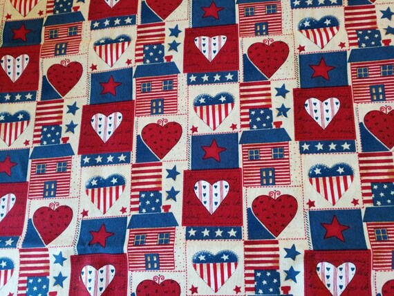 REMNANT-7/8 yard cotton fabric-patriotic hearts