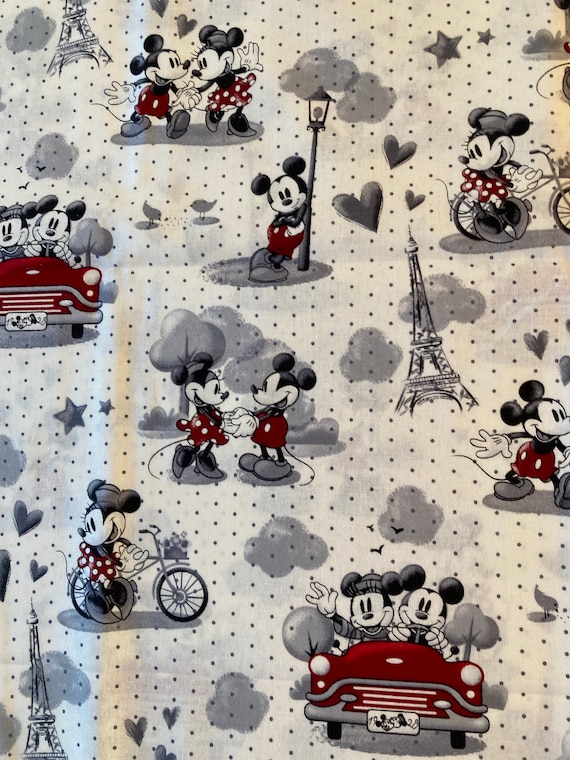 REMNANT-1/2 yard cotton fabric- Mickey and Minnie