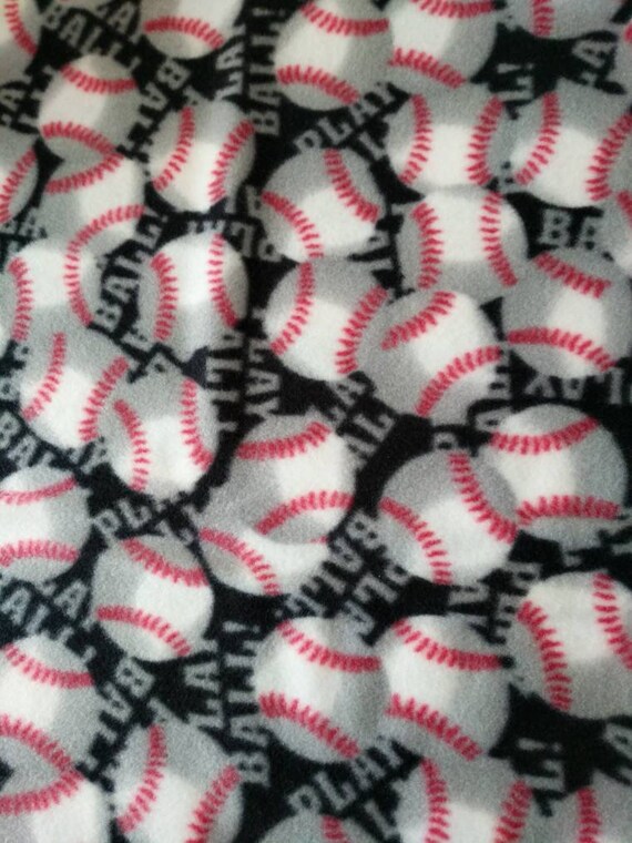 REMNANT-3/4 yard-fleece fabric-baseballs