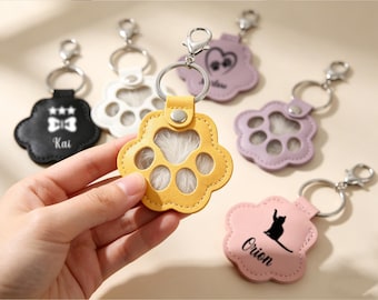 Custom Dog Memorial Keychain, Pet Hair Keepsake, Leather Paw Pouch