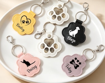 Custom Leather Pet Paw Keychain, Fur Keepsake, Pet Hair Keyring, Dog Cat Memorial Gift