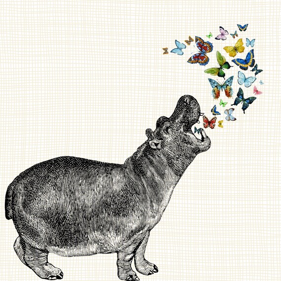 Hippo Butterfly Shower Curtain Animal Shower Curtain Etsy