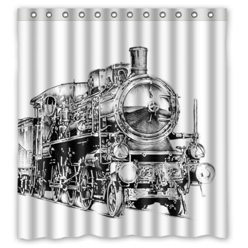 Steam Train Shower Curtain Vintage Ilration Bath Home Decor