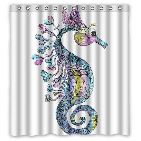 Watercolor Seahorse Shower Curtain Seahorse Bath Decor Etsy