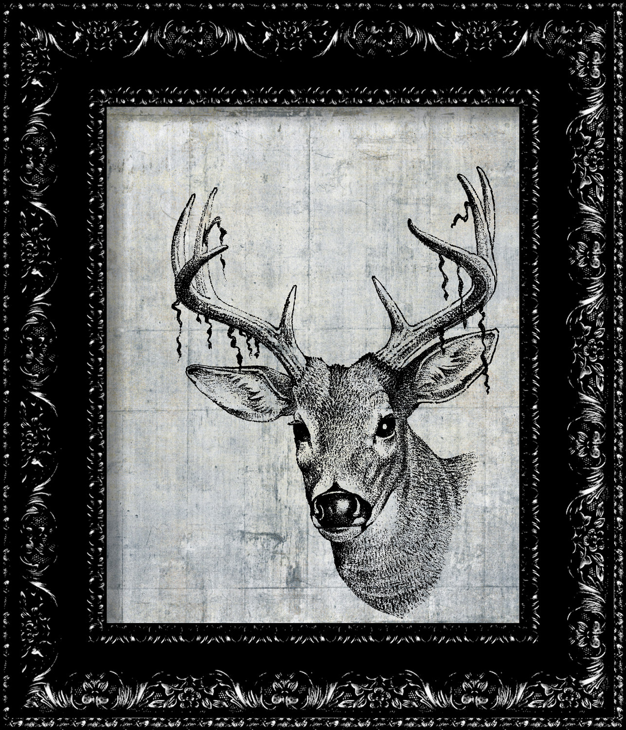 Concrete Gray Deer Head Vintage Retro Inspired Collage Art Etsy