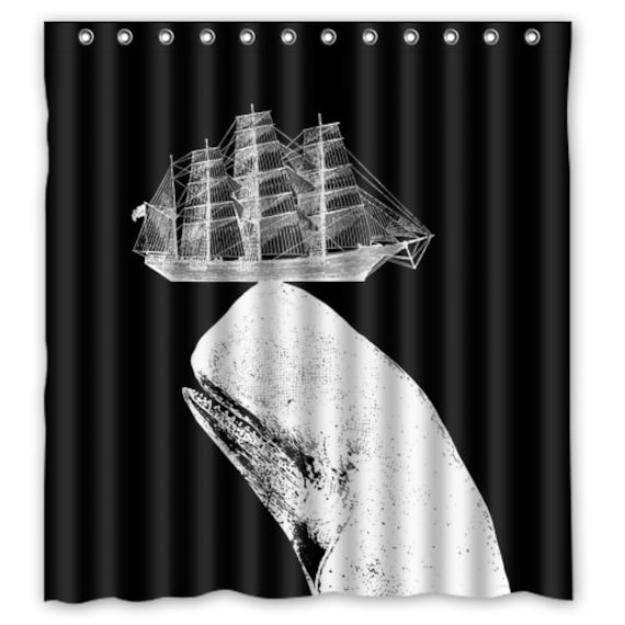 Black Whale Balances Ship Shower Curtain Ocean Whale Shower Etsy