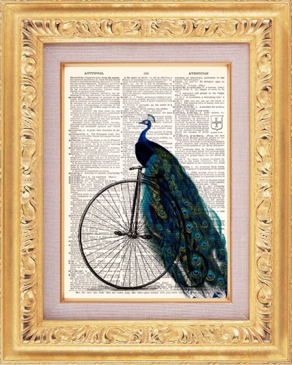 Peacock Riding A Bike Vintage Dictionary Print Vintage Book Etsy