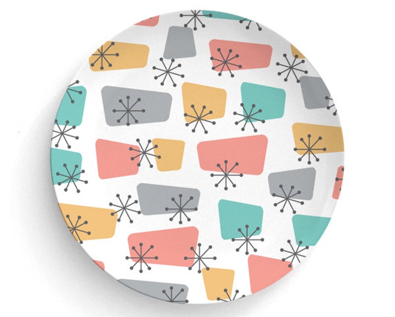 Dinner Plate Melamine Plate Retro Aqua Pink Gold No 70/'s Retro Melamine Plate gift 6 atomic era- decorative plate Retro 60/'s 70/'s