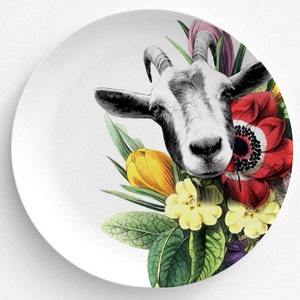 Hidden Goat, Spring Flowers, Melamine Plate, Goat, flowers, Funny Goat, decorative plate, gift